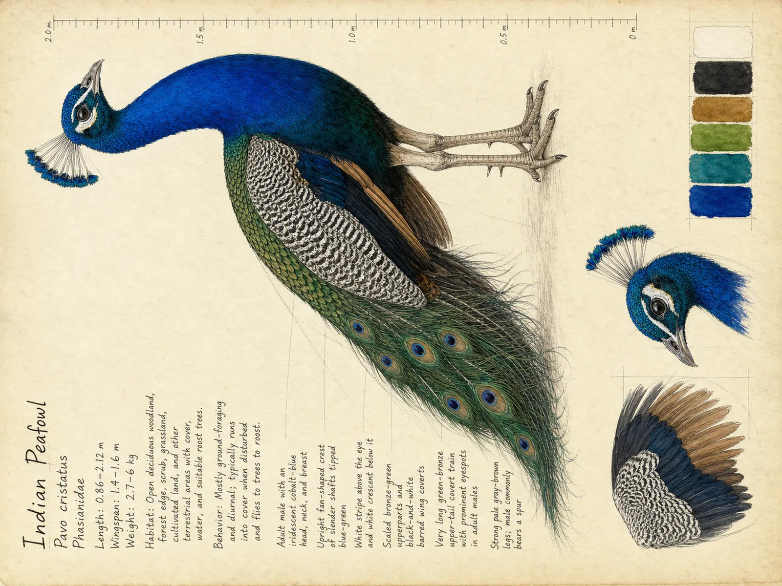 The Indian Peafowl plate as rendered on the e-ink frame