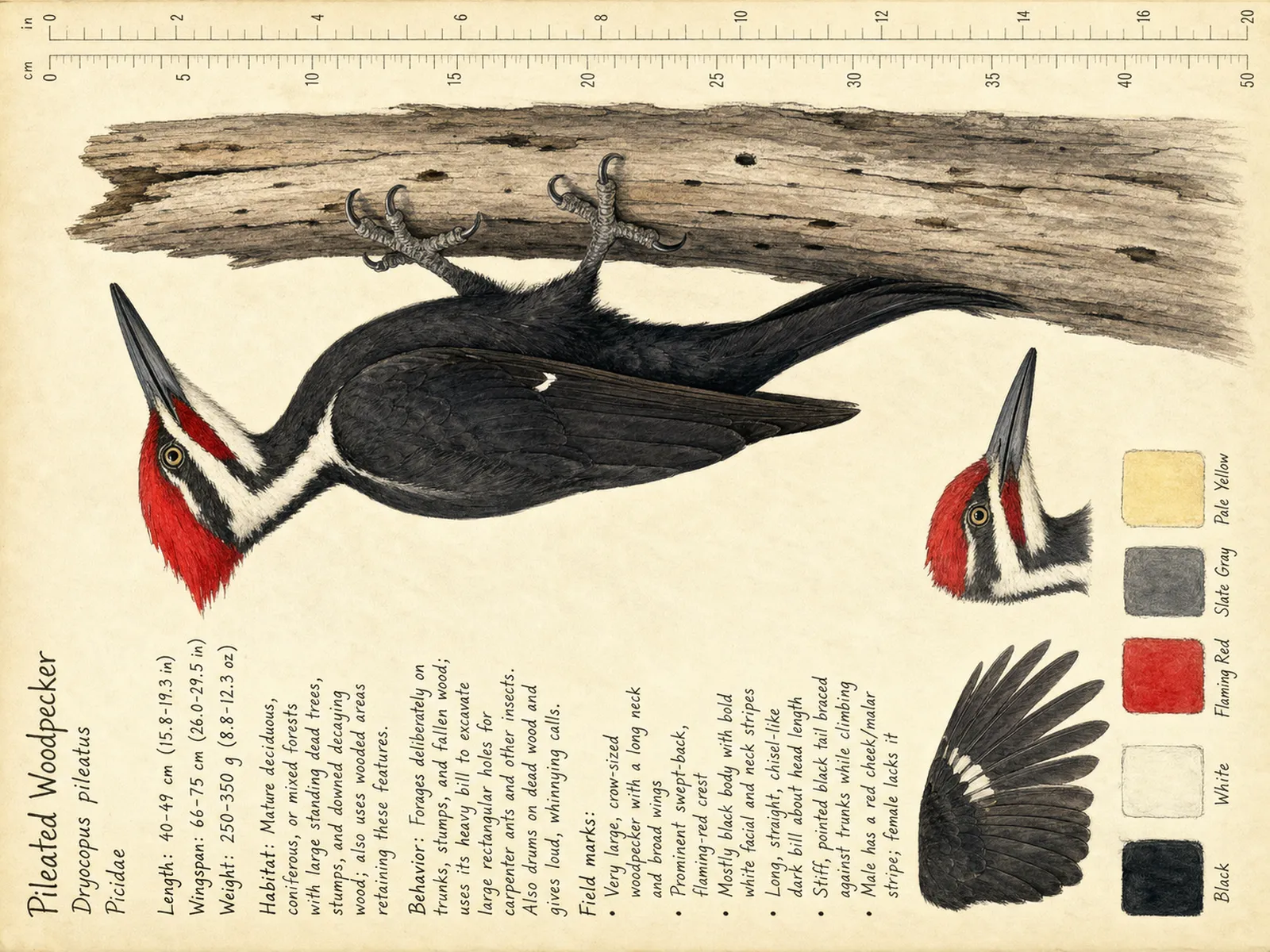 The Pileated Woodpecker plate as rendered on the e-ink frame