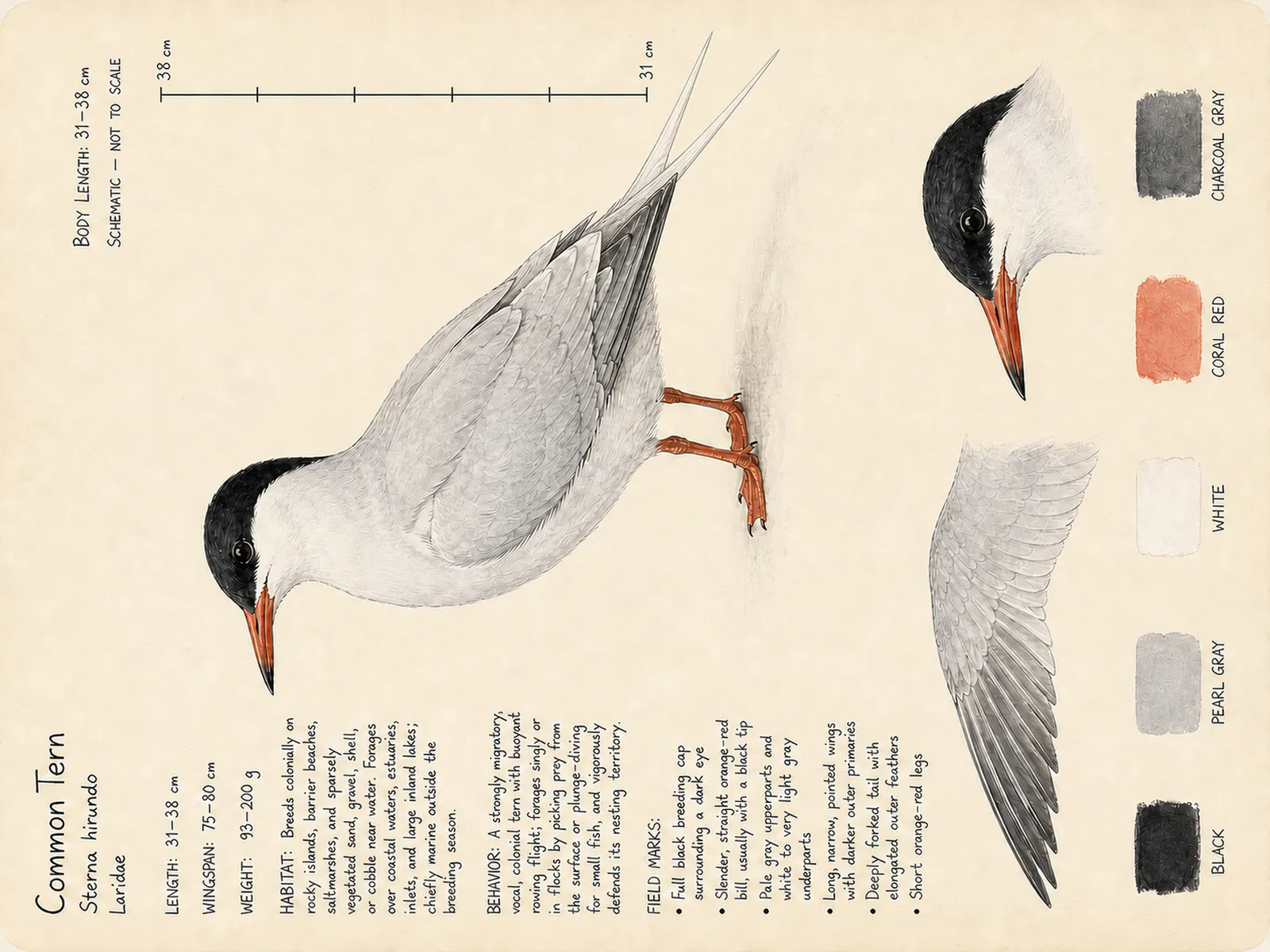 The Common Tern plate as rendered on the e-ink frame