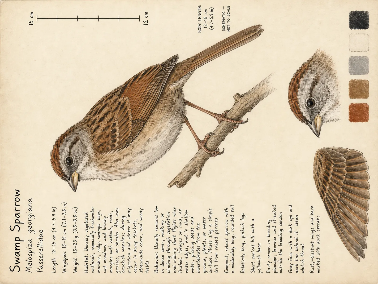The Swamp Sparrow plate as rendered on the e-ink frame