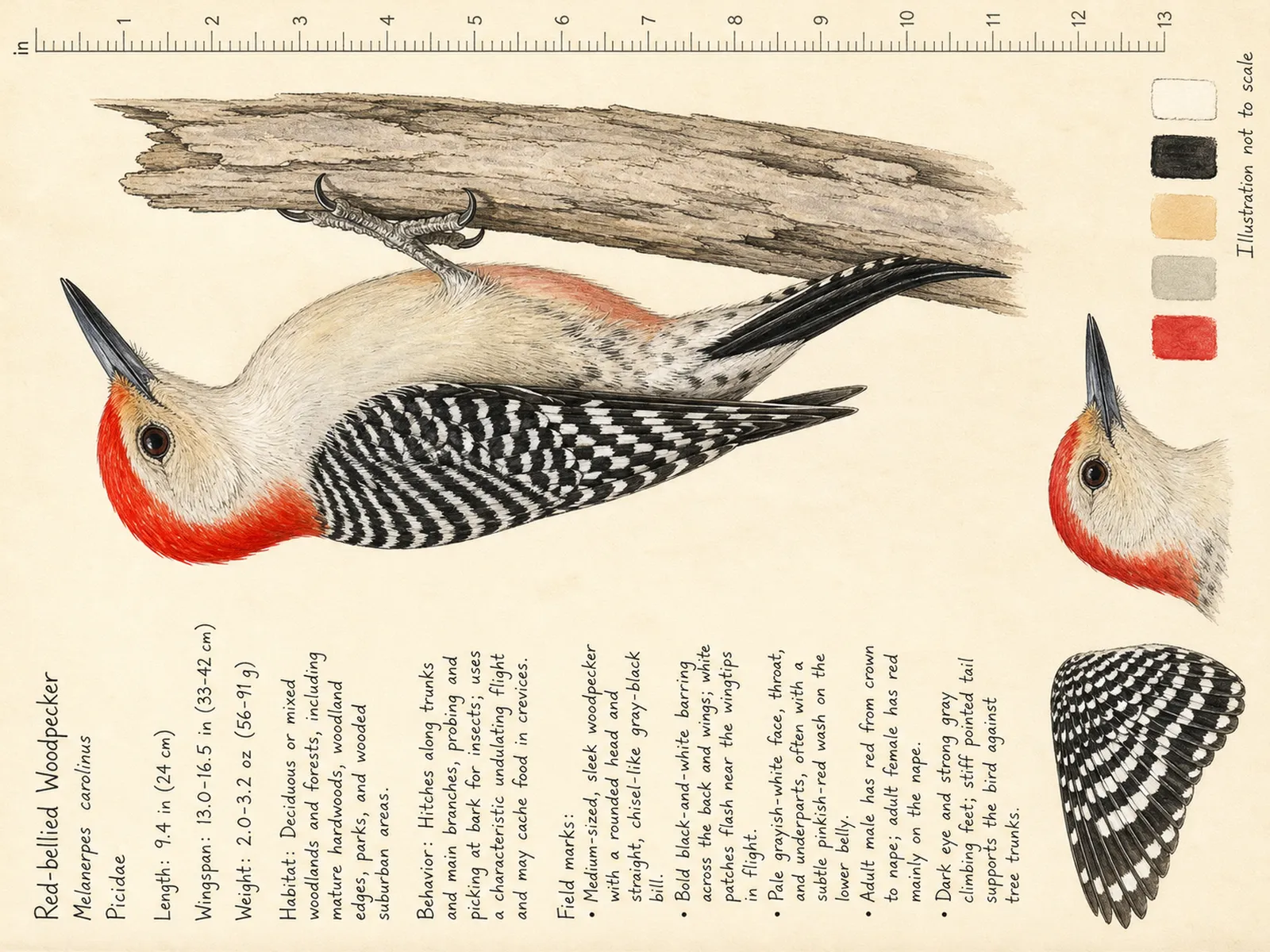 The Red-bellied Woodpecker plate as rendered on the e-ink frame