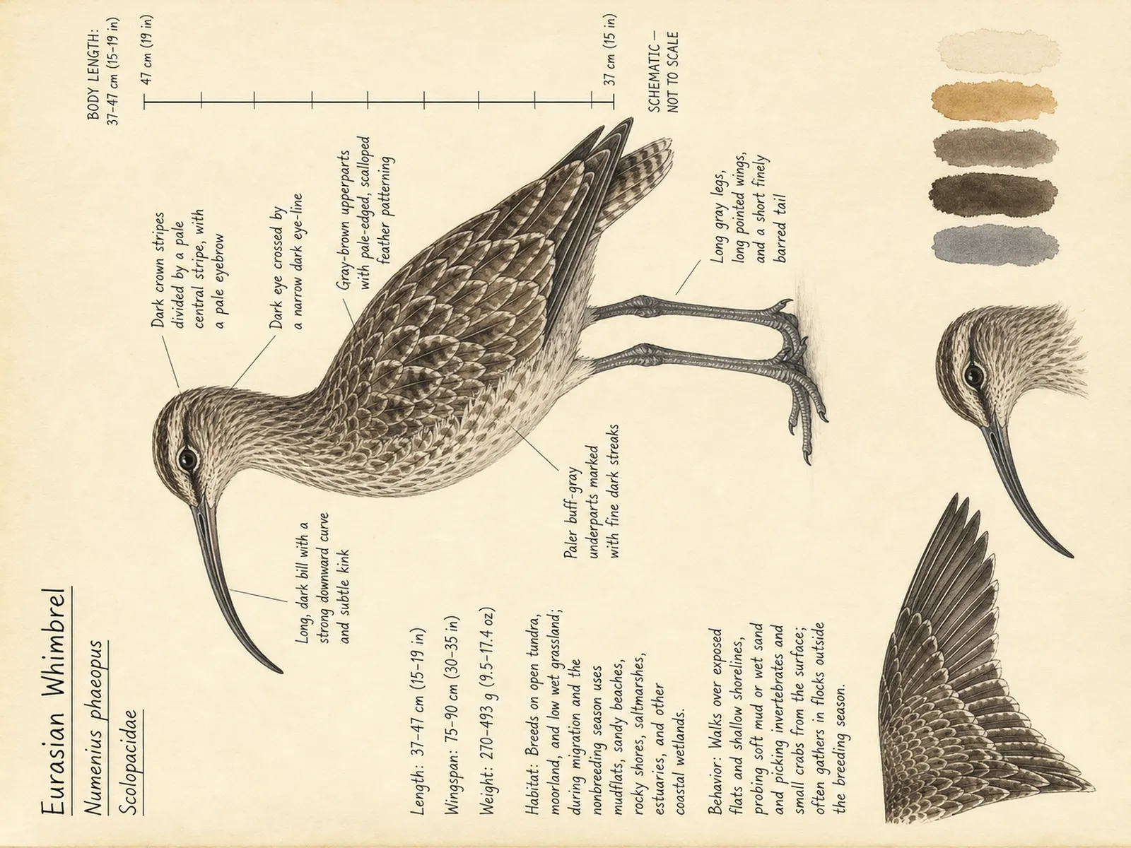 The Eurasian Whimbrel plate as rendered on the e-ink frame