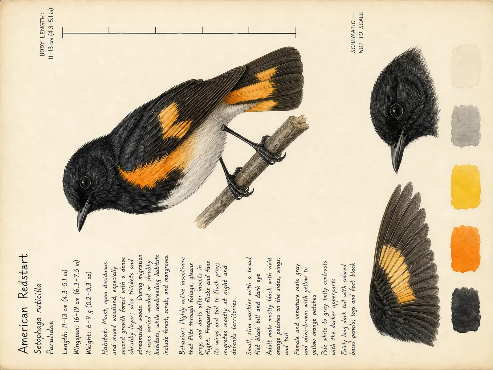 The American Redstart plate as rendered on the e-ink frame