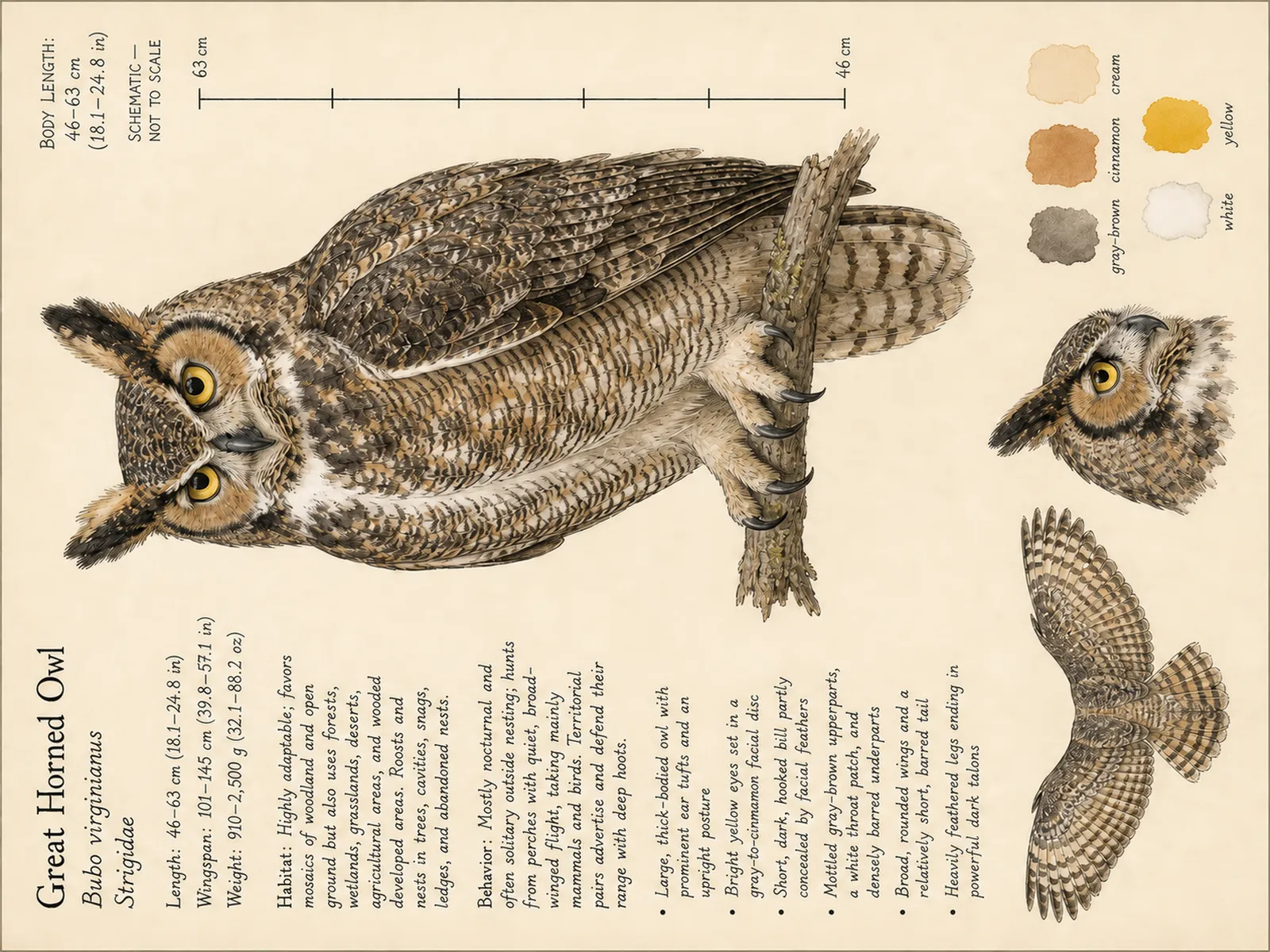 The Great Horned Owl plate as rendered on the e-ink frame