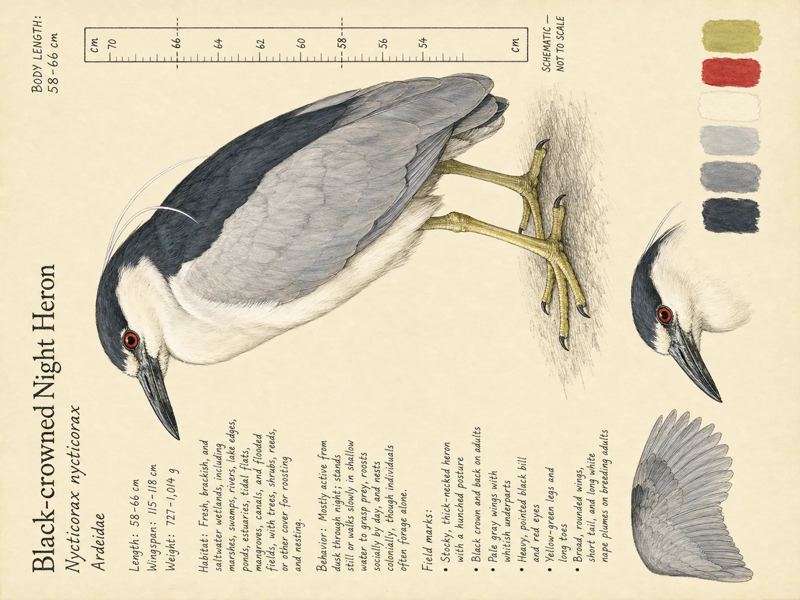 The Black-crowned Night Heron plate as rendered on the e-ink frame