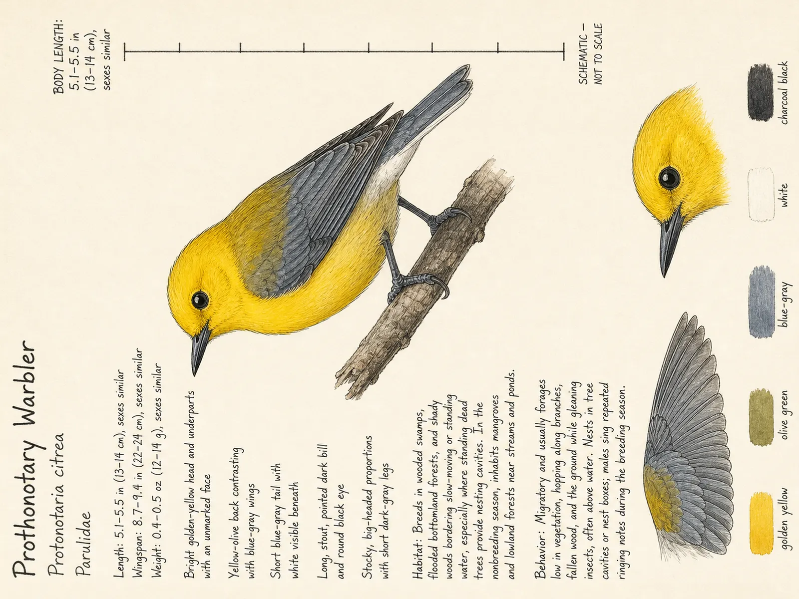 The Prothonotary Warbler plate as rendered on the e-ink frame