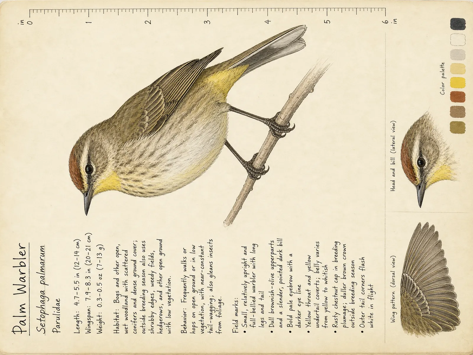 The Palm Warbler plate as rendered on the e-ink frame