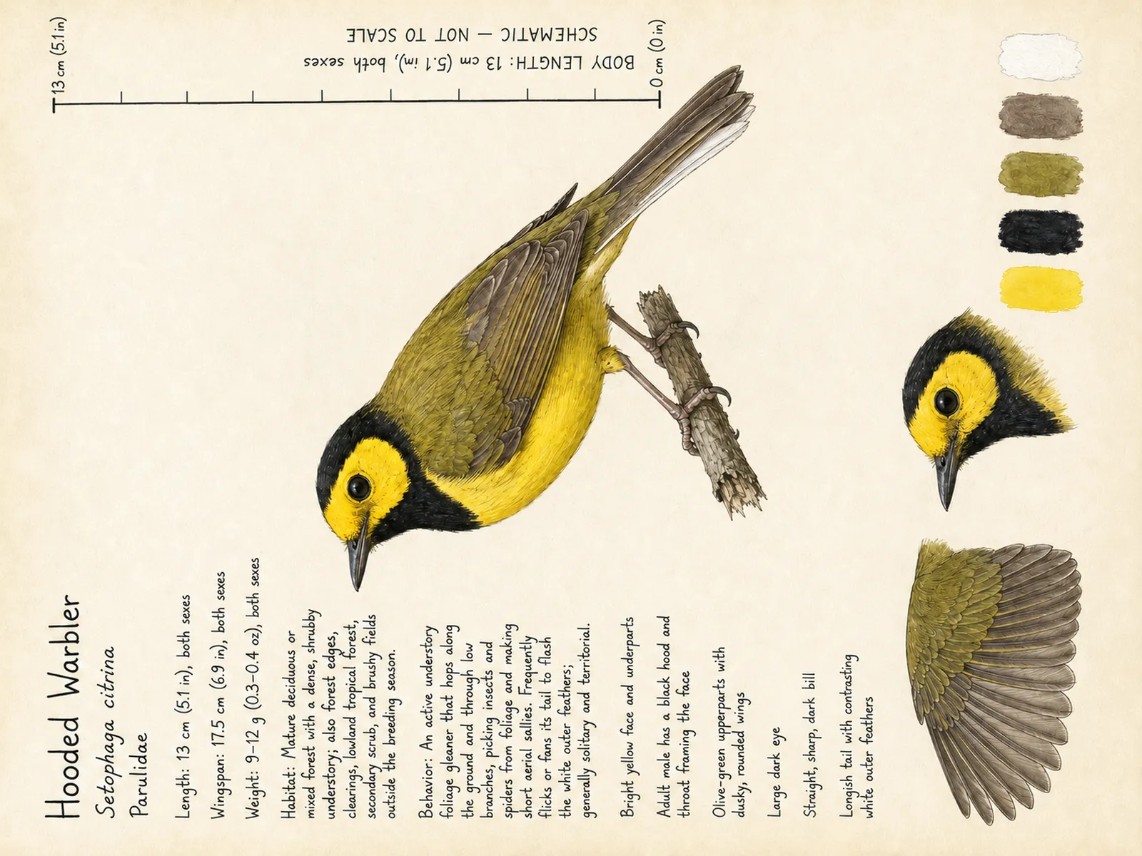 The Hooded Warbler plate as rendered on the e-ink frame