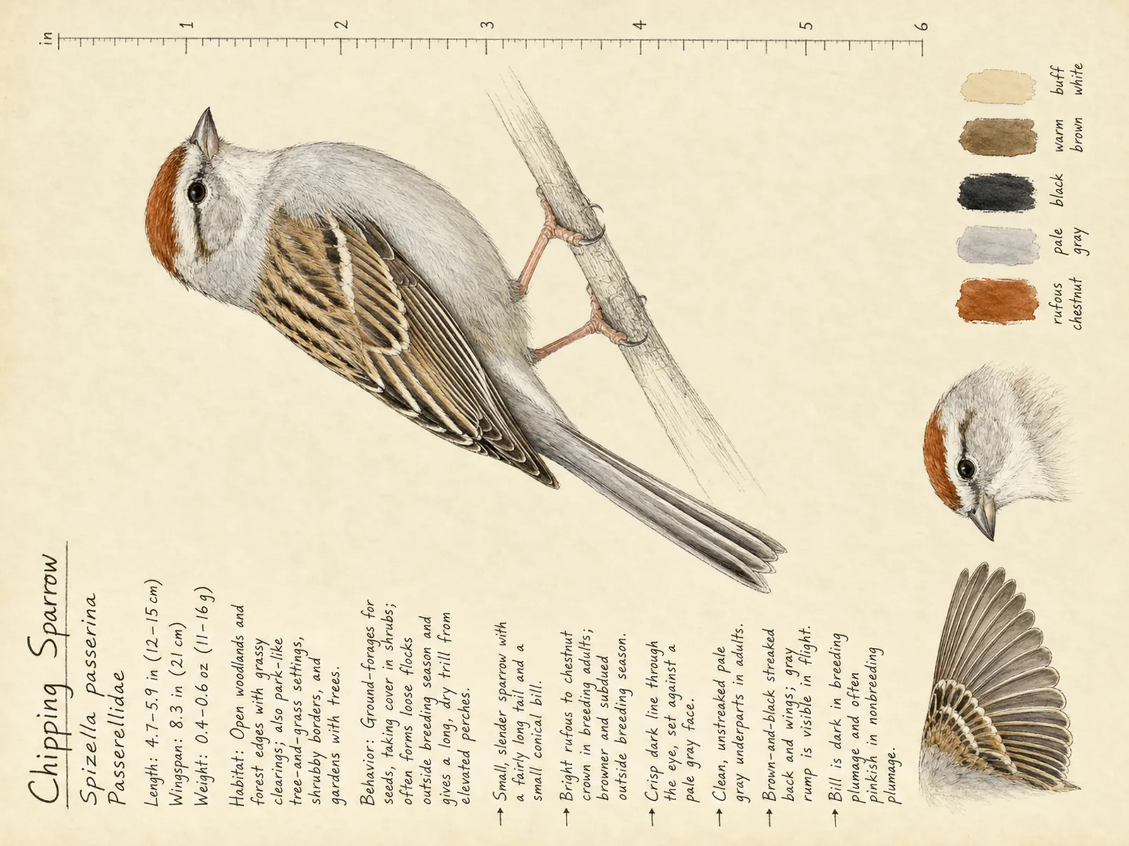The Chipping Sparrow plate as rendered on the e-ink frame
