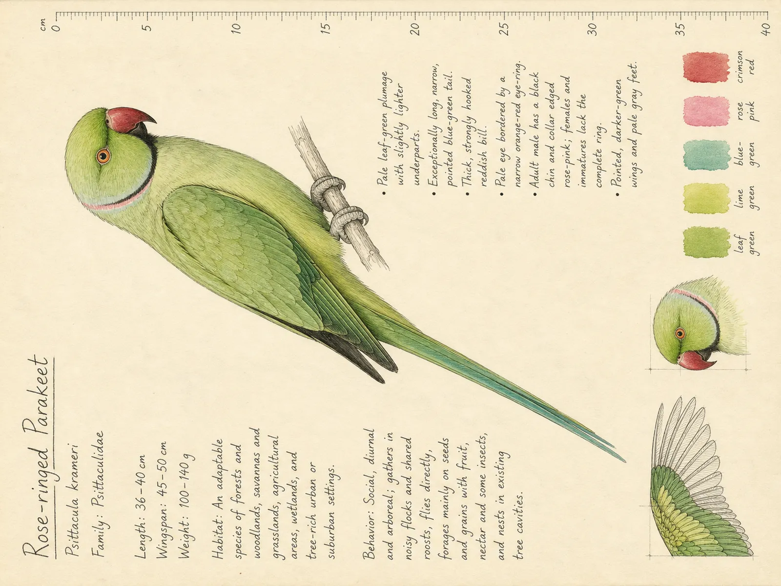 The Rose-ringed Parakeet plate as rendered on the e-ink frame