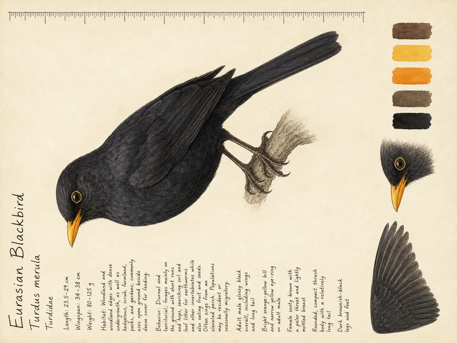 The Eurasian Blackbird plate as rendered on the e-ink frame