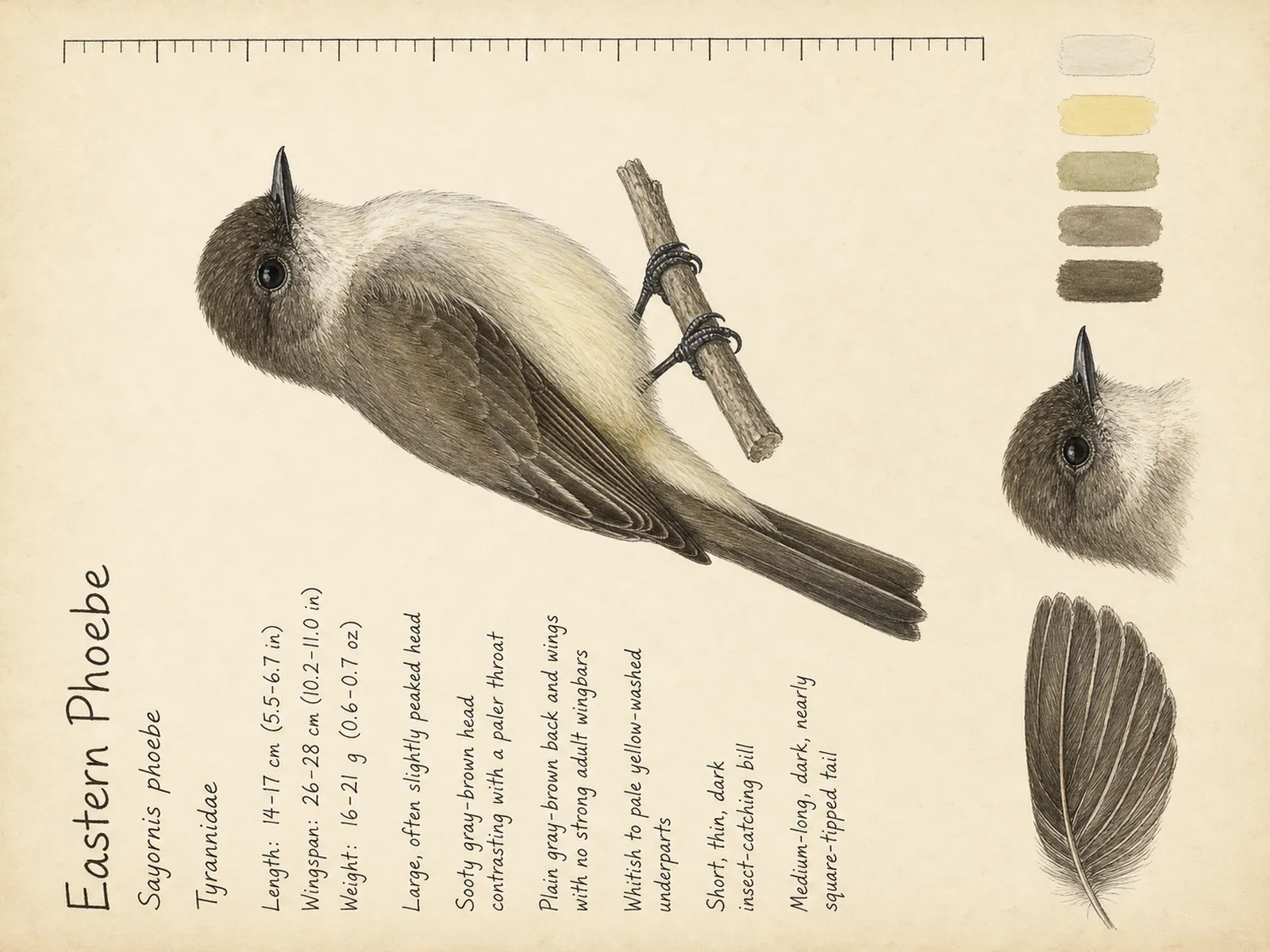 The Eastern Phoebe plate as rendered on the e-ink frame