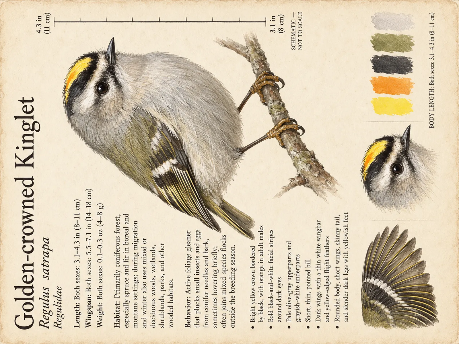 The Golden-crowned Kinglet plate as rendered on the e-ink frame