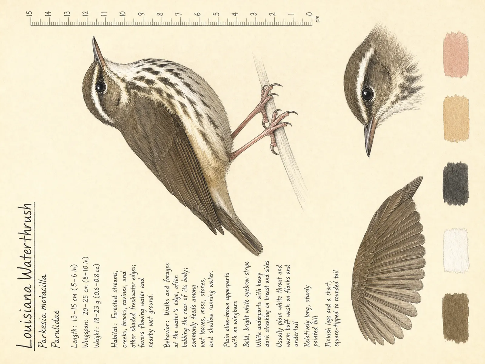 The Louisiana Waterthrush plate as rendered on the e-ink frame