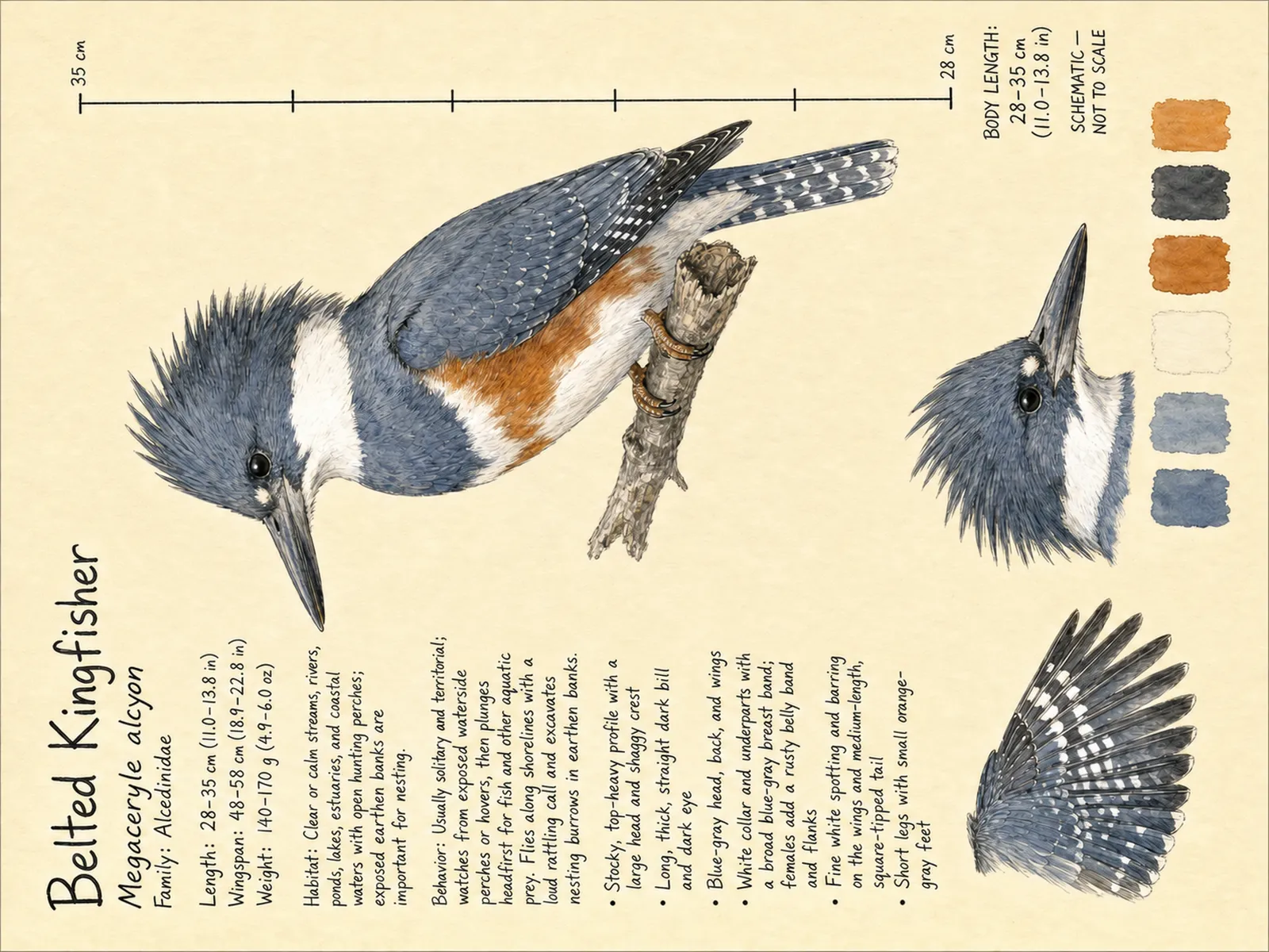 The Belted Kingfisher plate as rendered on the e-ink frame