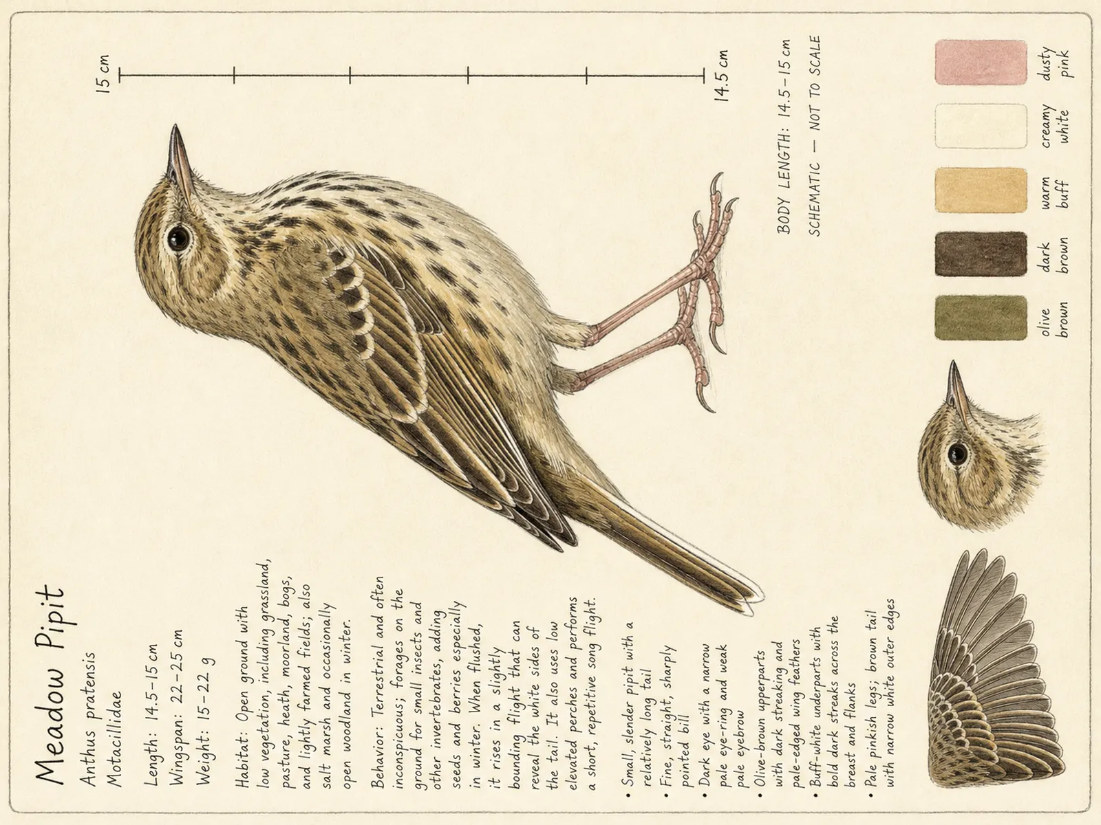 The Meadow Pipit plate as rendered on the e-ink frame