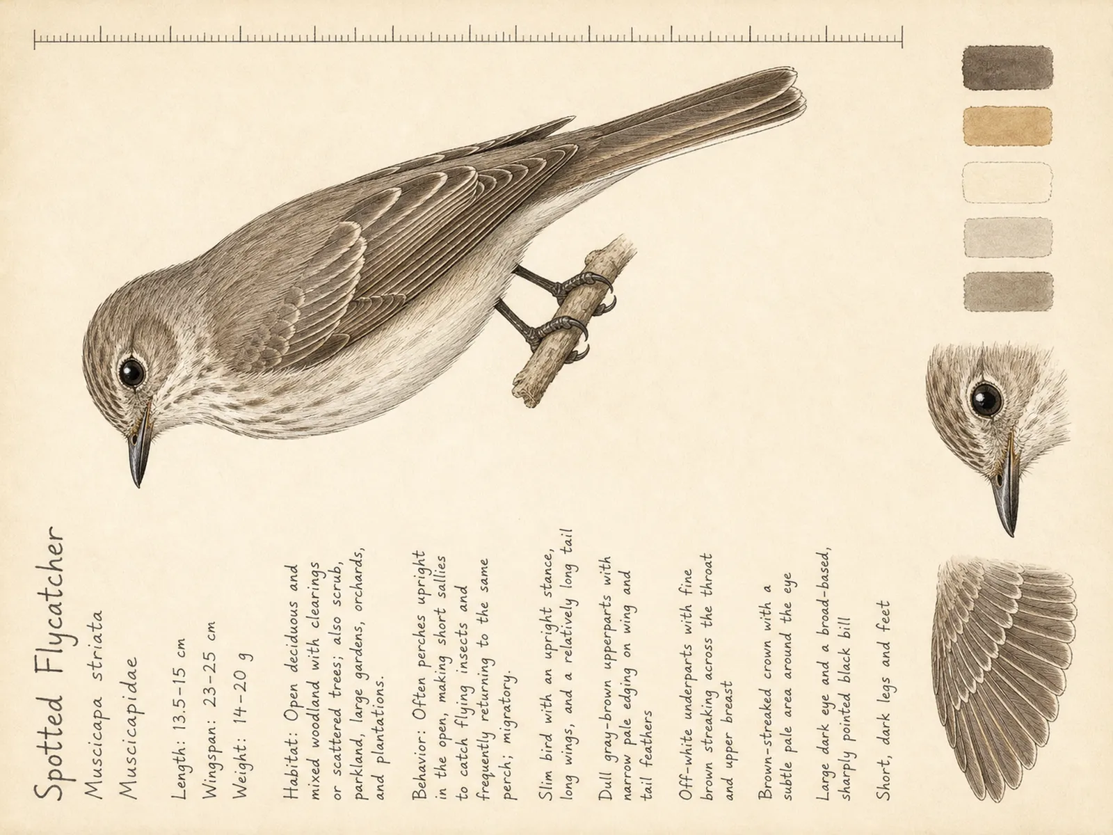 The Spotted Flycatcher plate as rendered on the e-ink frame