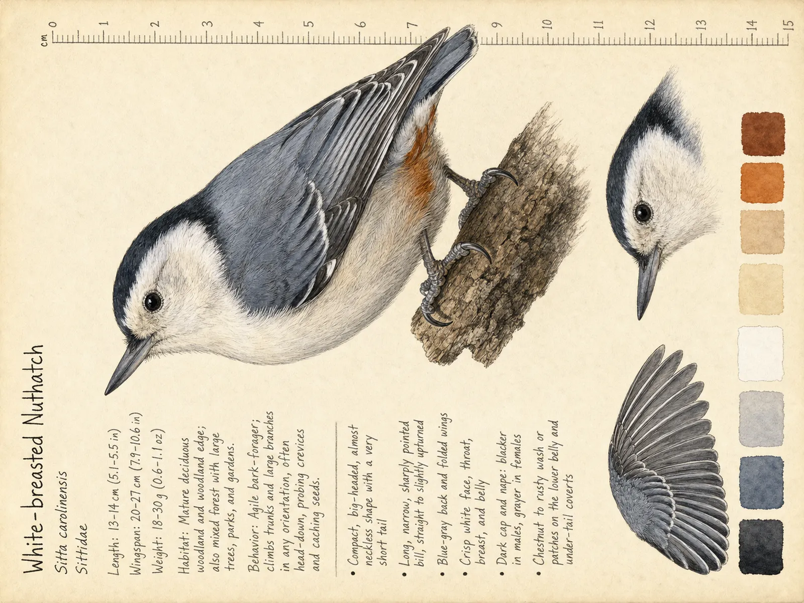 The White-breasted Nuthatch plate as rendered on the e-ink frame