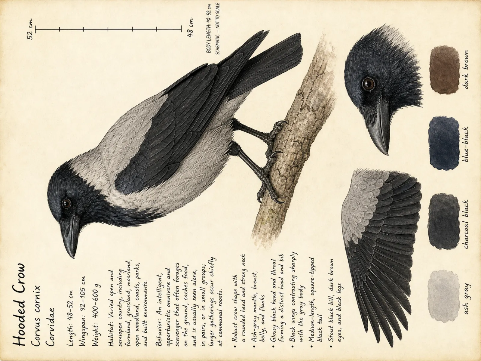 The Hooded Crow plate as rendered on the e-ink frame