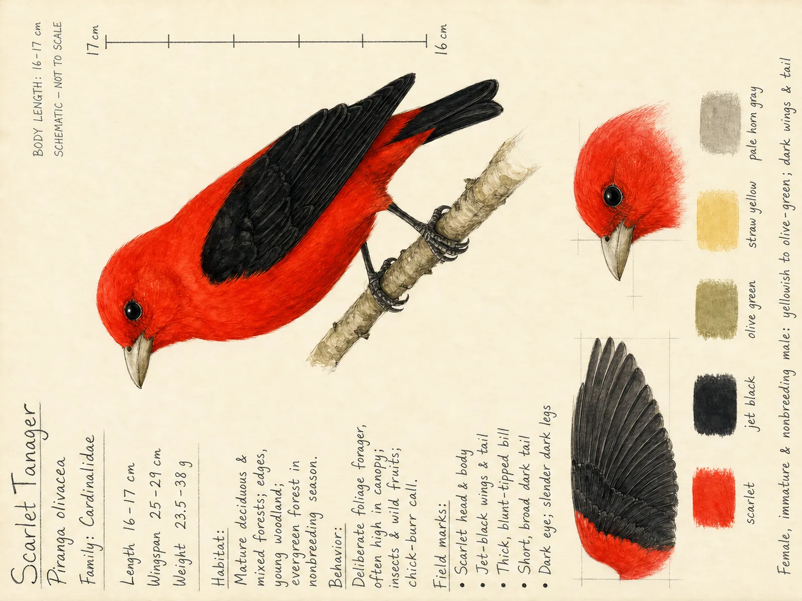 The Scarlet Tanager plate as rendered on the e-ink frame