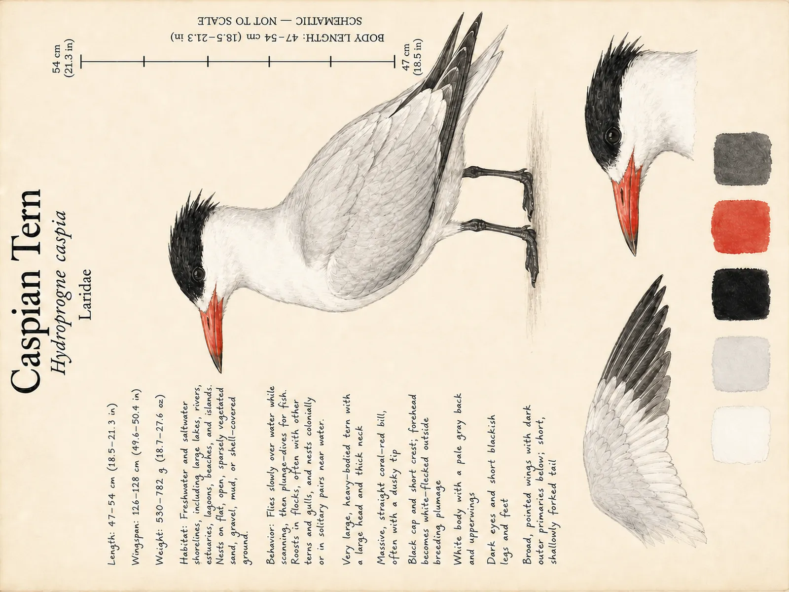 The Caspian Tern plate as rendered on the e-ink frame
