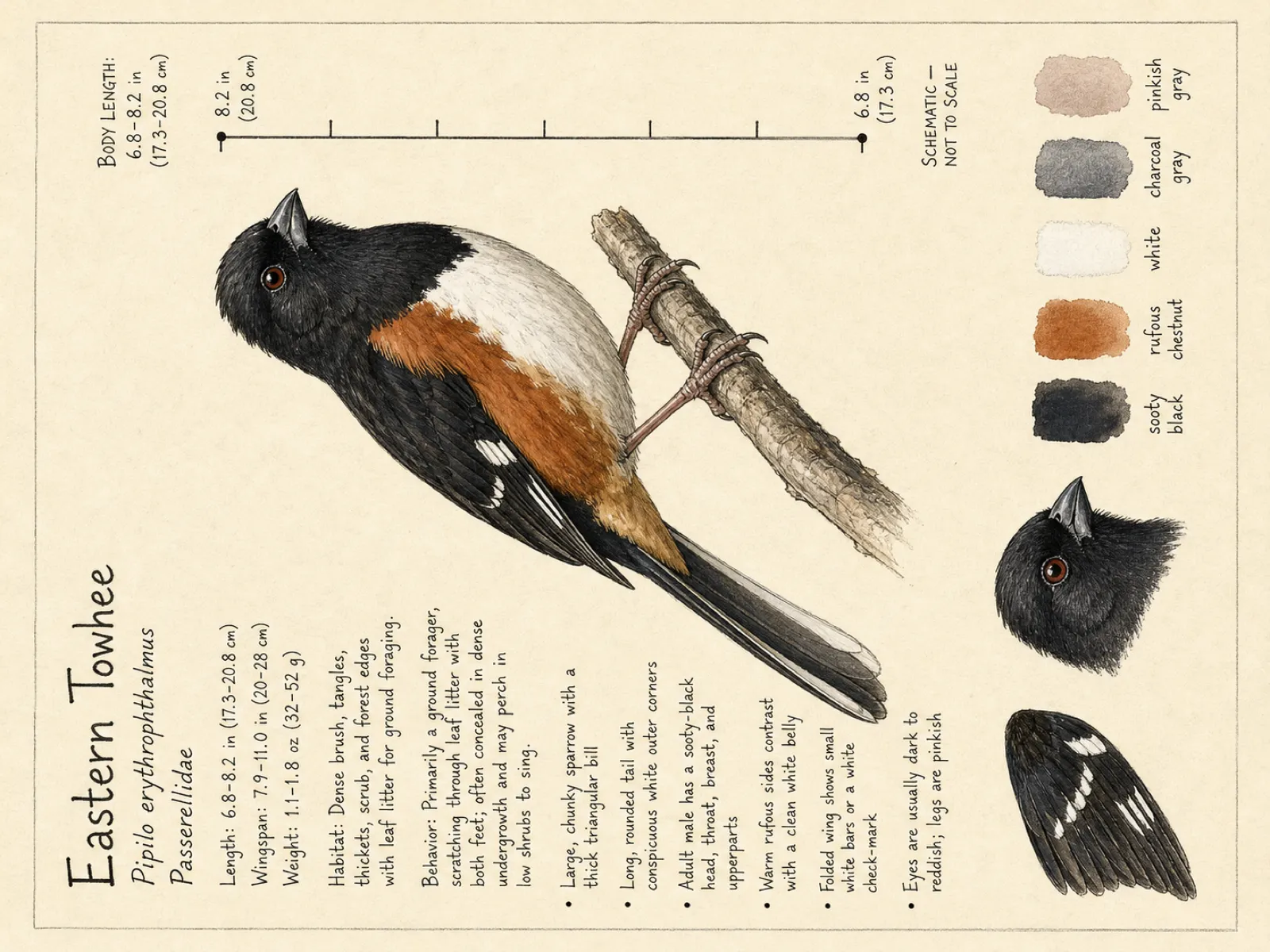 The Eastern Towhee plate as rendered on the e-ink frame