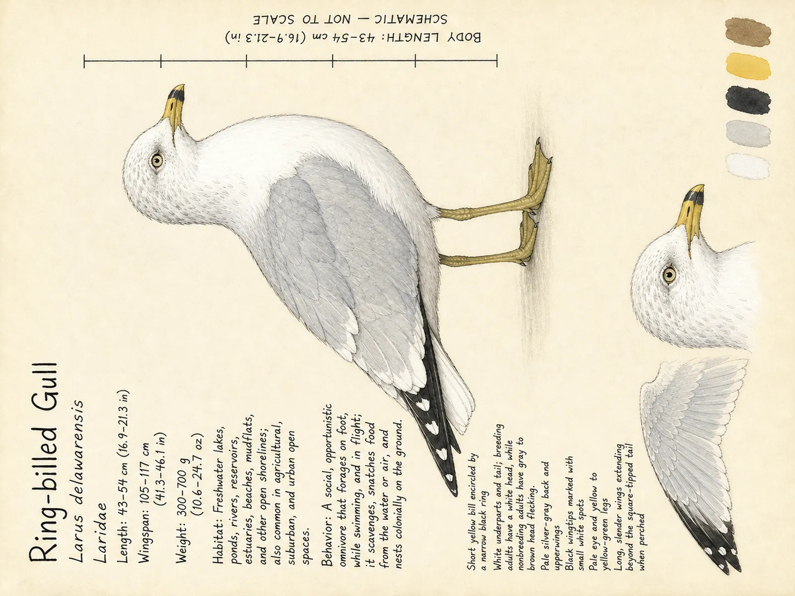The Ring-billed Gull plate as rendered on the e-ink frame