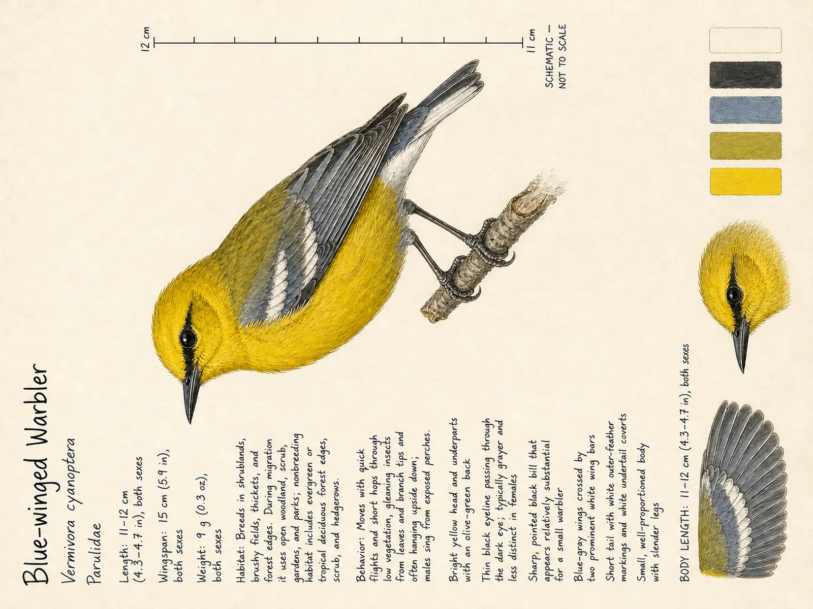 The Blue-winged Warbler plate as rendered on the e-ink frame