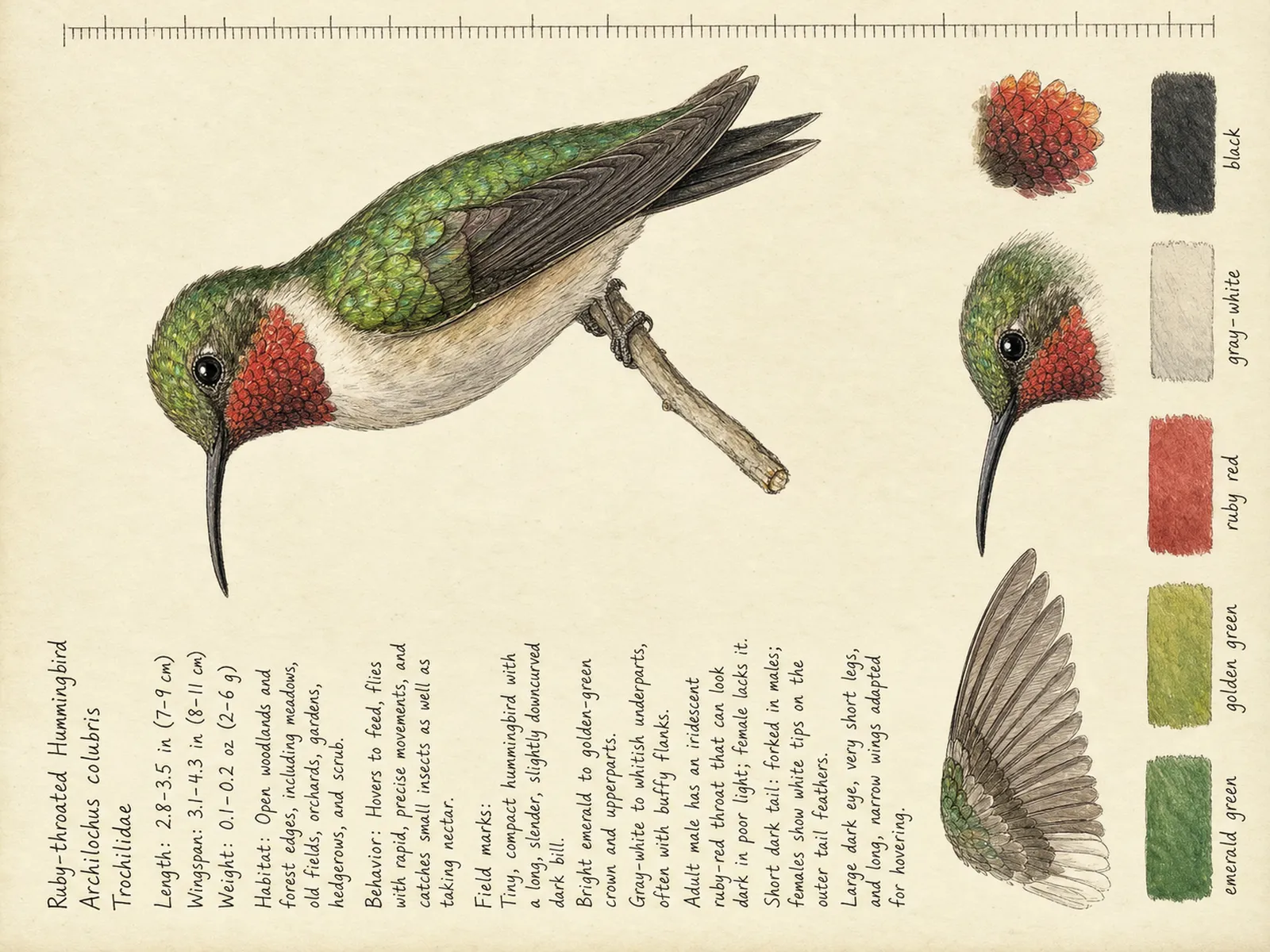 The Ruby-throated Hummingbird plate as rendered on the e-ink frame