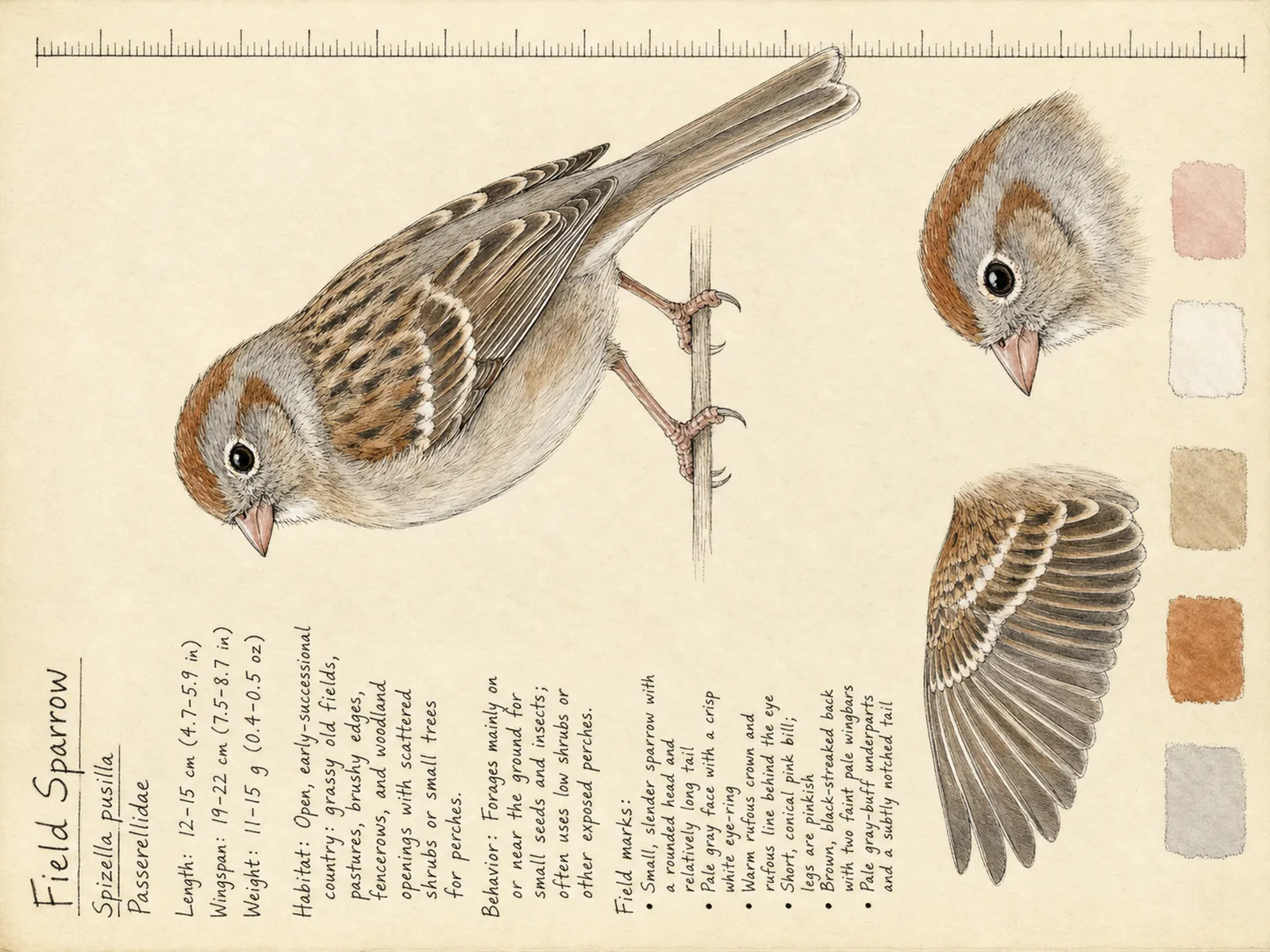 The Field Sparrow plate as rendered on the e-ink frame
