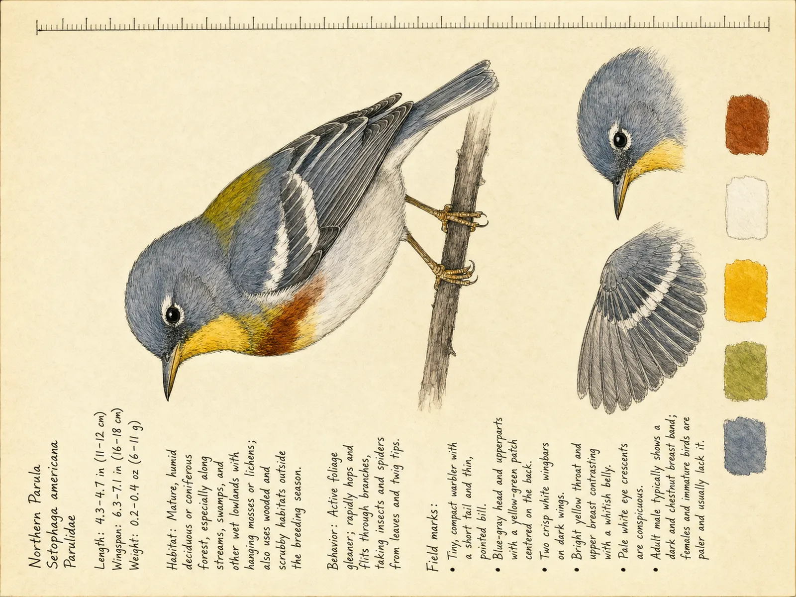 The Northern Parula plate as rendered on the e-ink frame