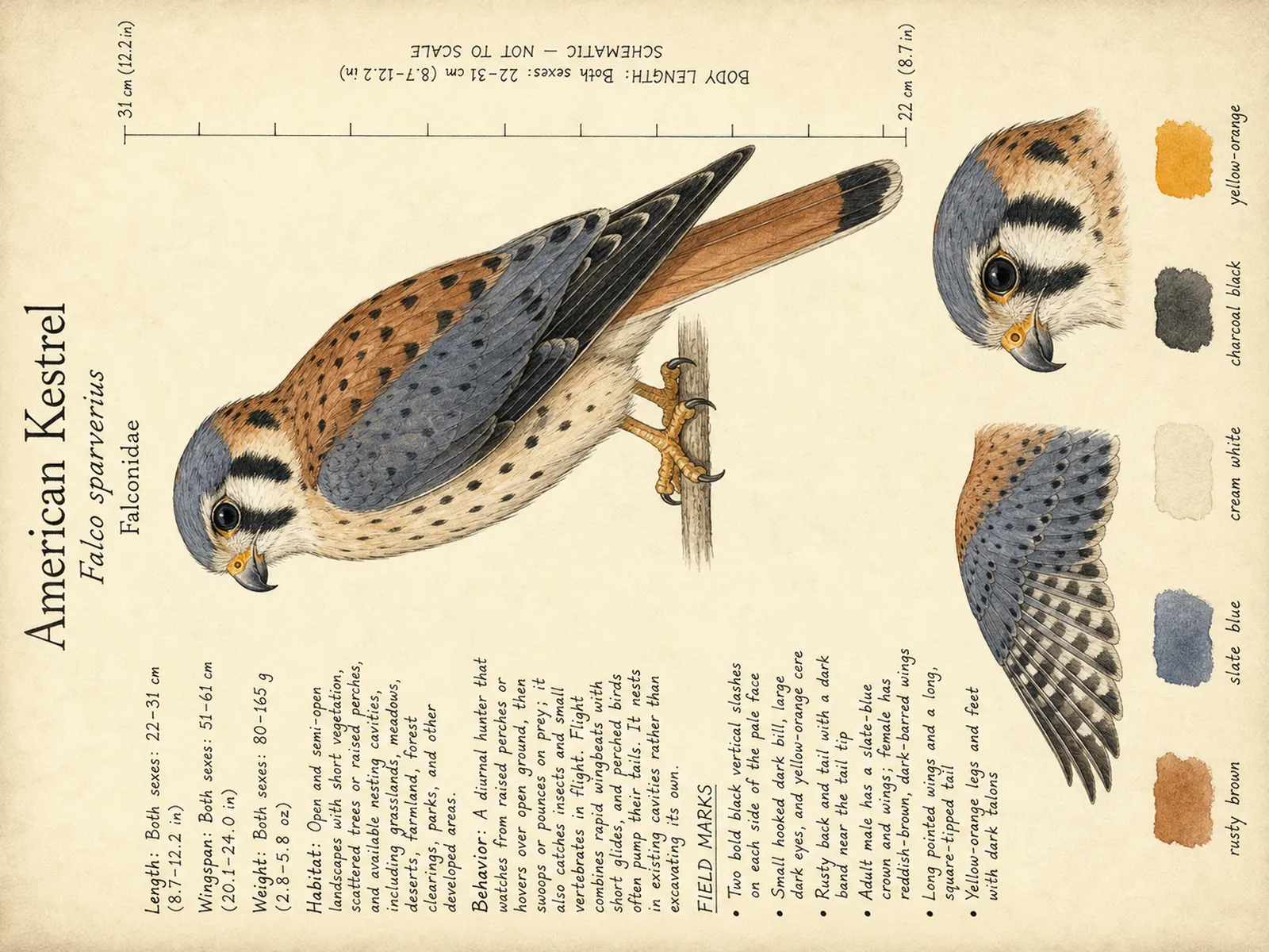 The American Kestrel plate as rendered on the e-ink frame