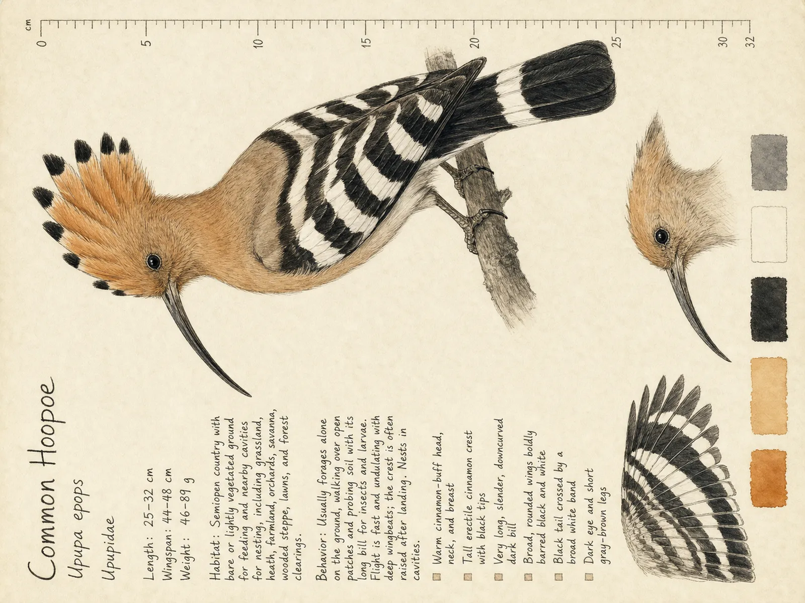 The Common Hoopoe plate as rendered on the e-ink frame