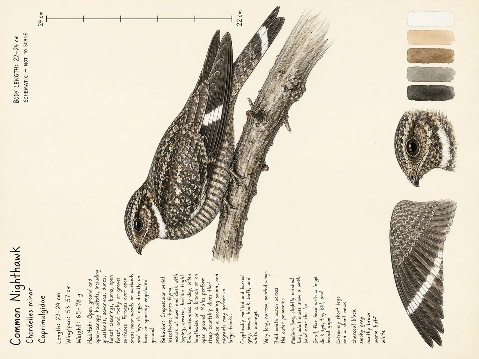 The Common Nighthawk plate as rendered on the e-ink frame