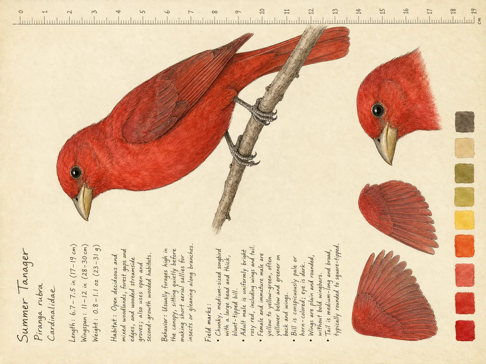 The Summer Tanager plate as rendered on the e-ink frame