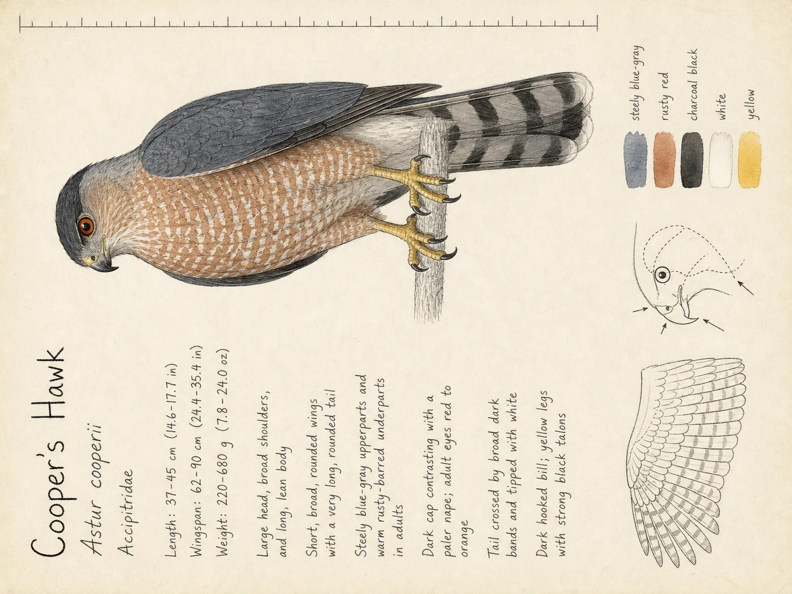 The Cooper’s Hawk plate as rendered on the e-ink frame