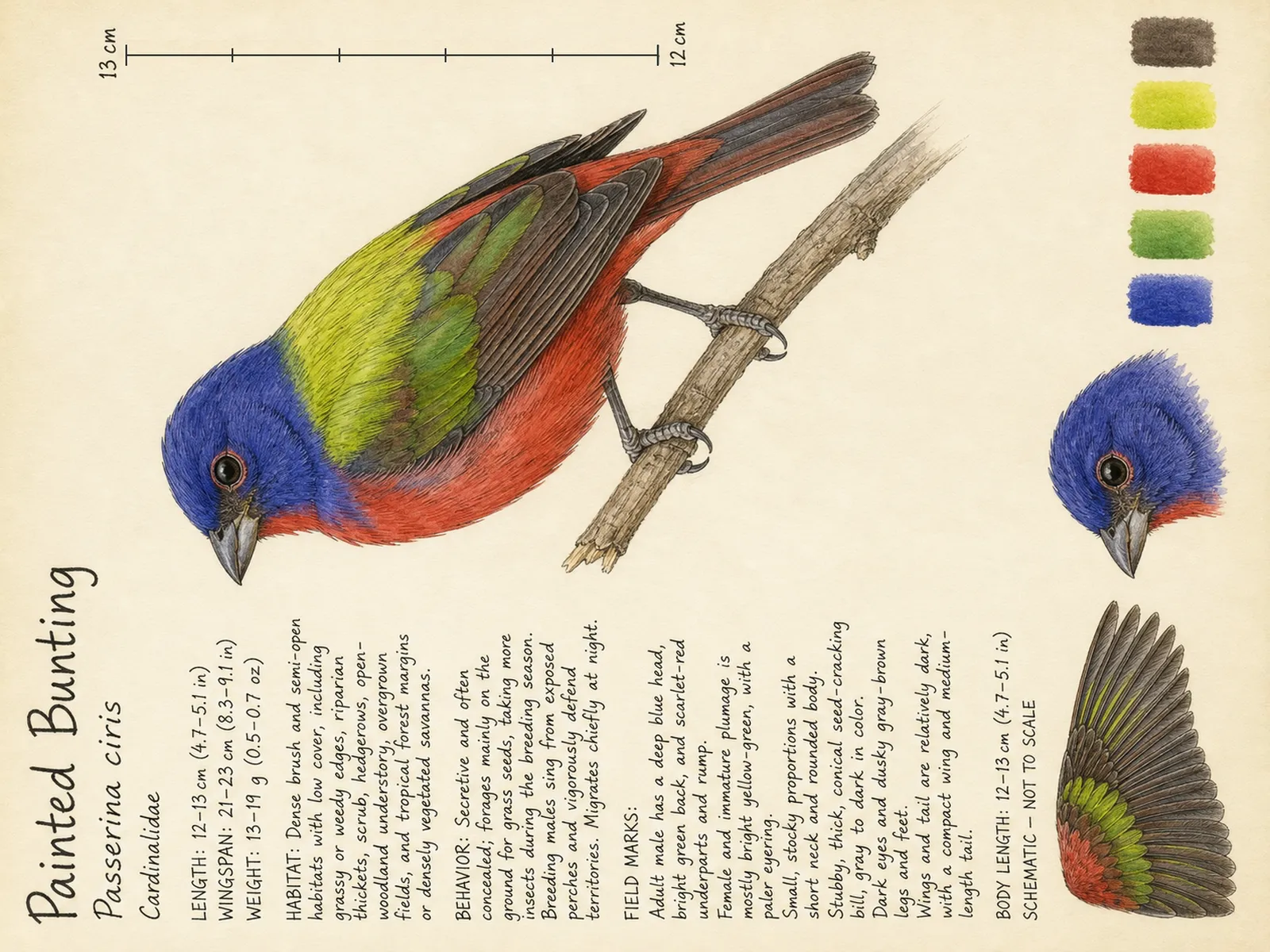 The Painted Bunting plate as rendered on the e-ink frame
