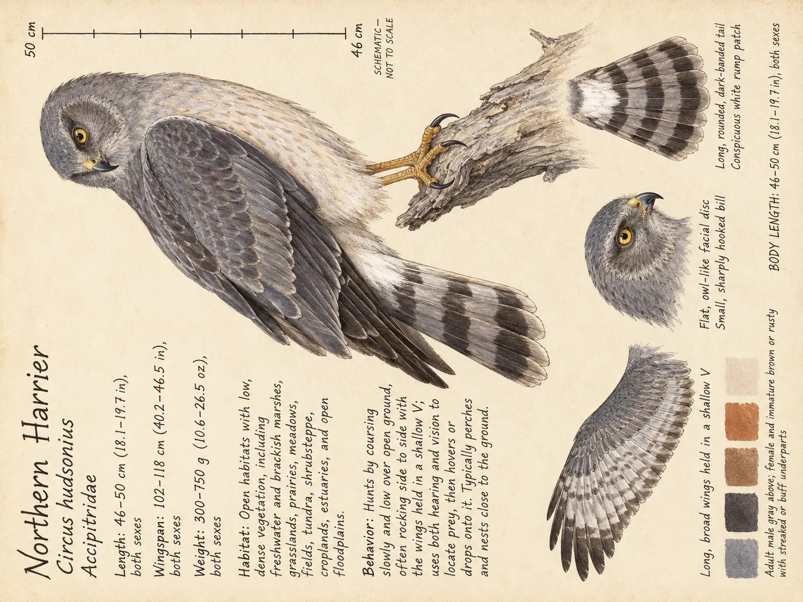 The Northern Harrier plate as rendered on the e-ink frame