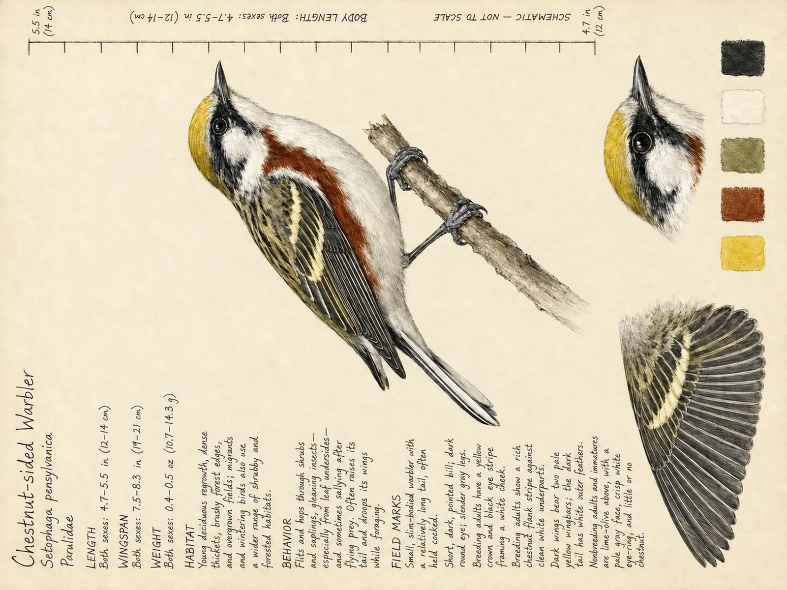 The Chestnut-sided Warbler plate as rendered on the e-ink frame