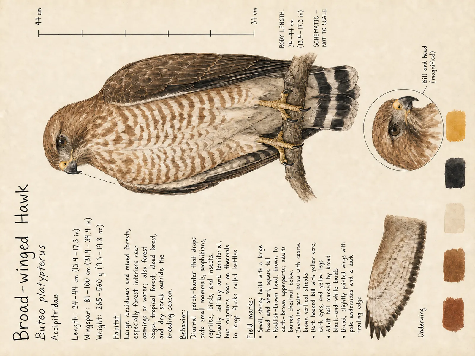 The Broad-winged Hawk plate as rendered on the e-ink frame