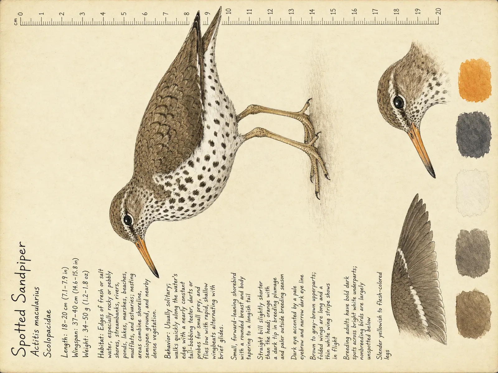 The Spotted Sandpiper plate as rendered on the e-ink frame