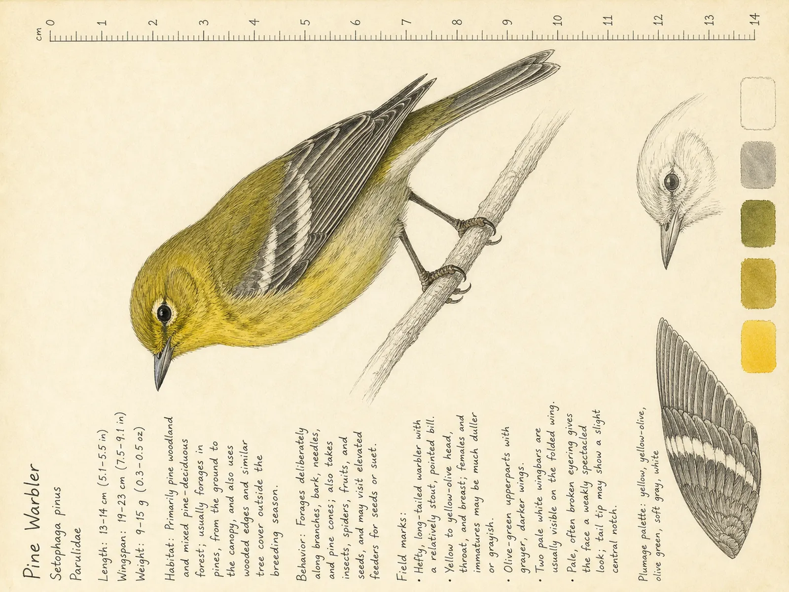 The Pine Warbler plate as rendered on the e-ink frame