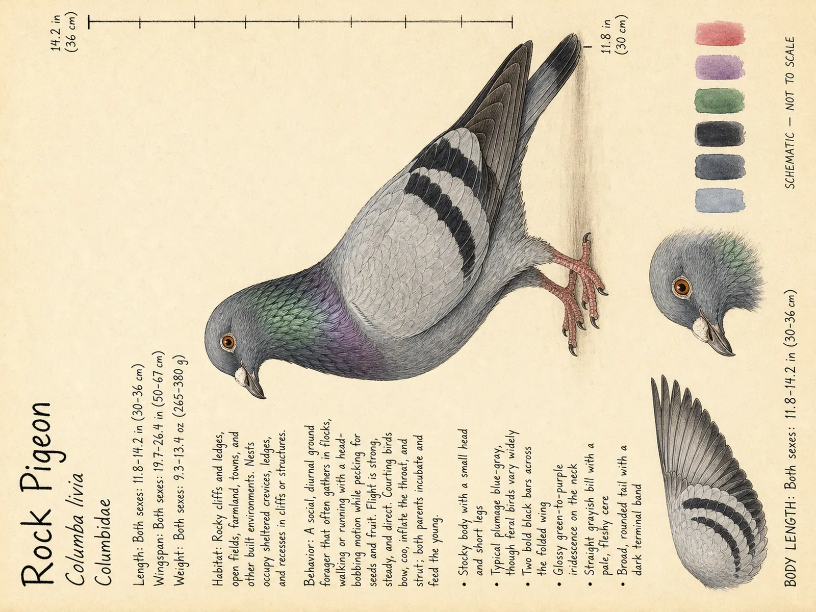 The Rock Pigeon plate as rendered on the e-ink frame