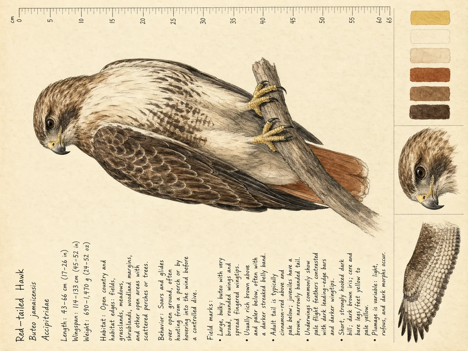 The Red-tailed Hawk plate as rendered on the e-ink frame