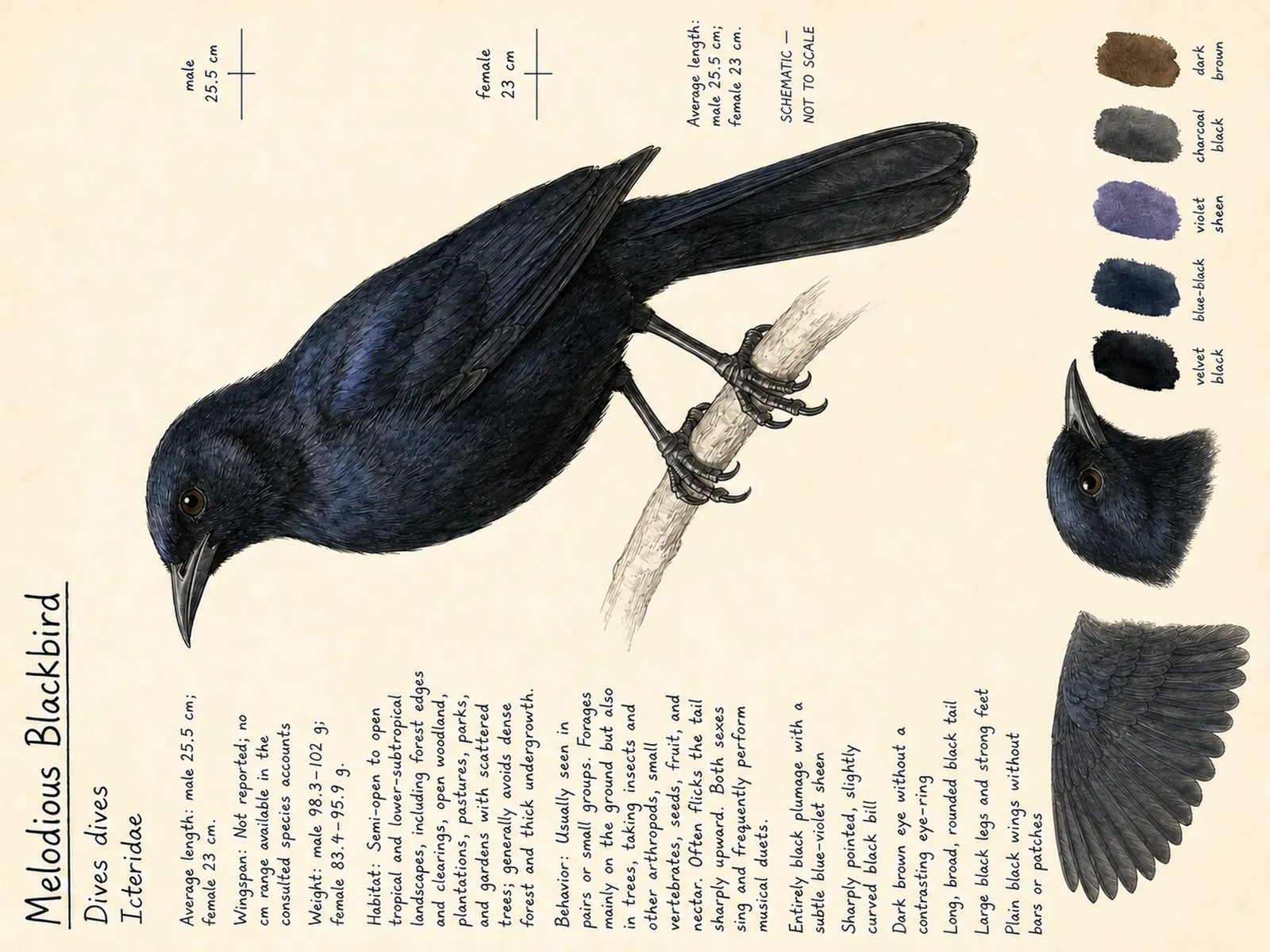 The Melodious Blackbird plate as rendered on the e-ink frame