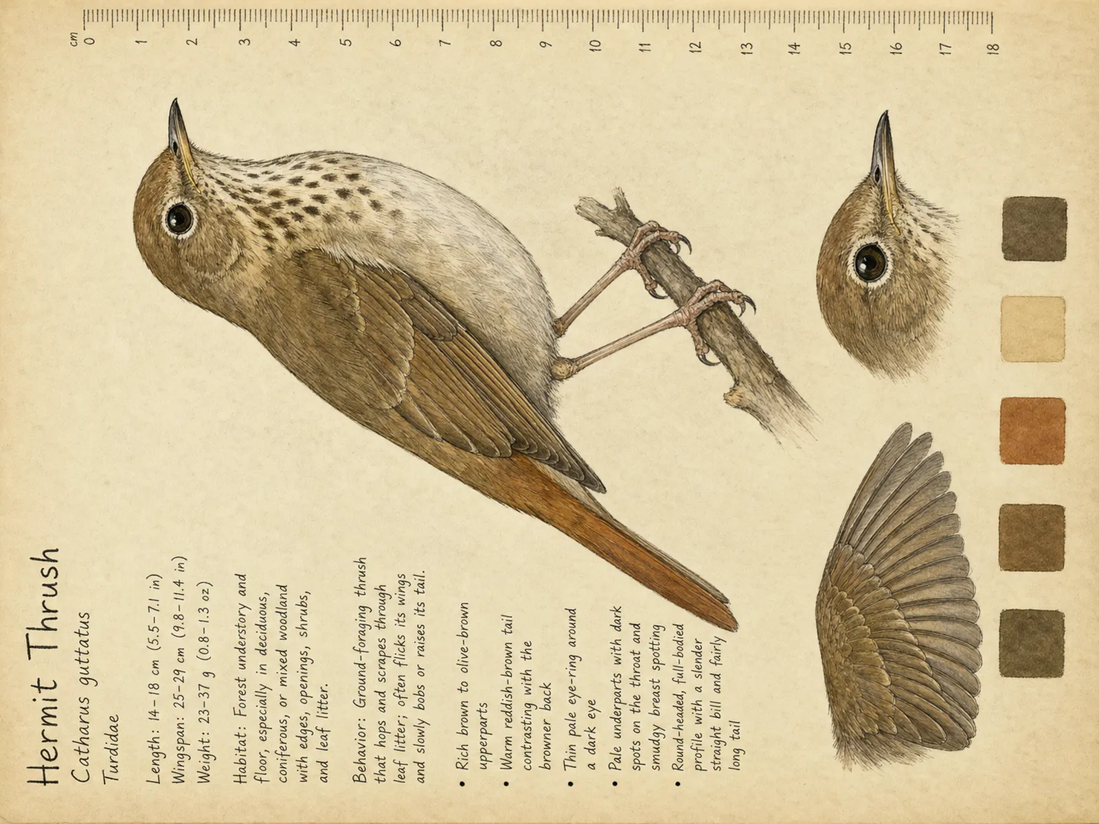 The Hermit Thrush plate as rendered on the e-ink frame