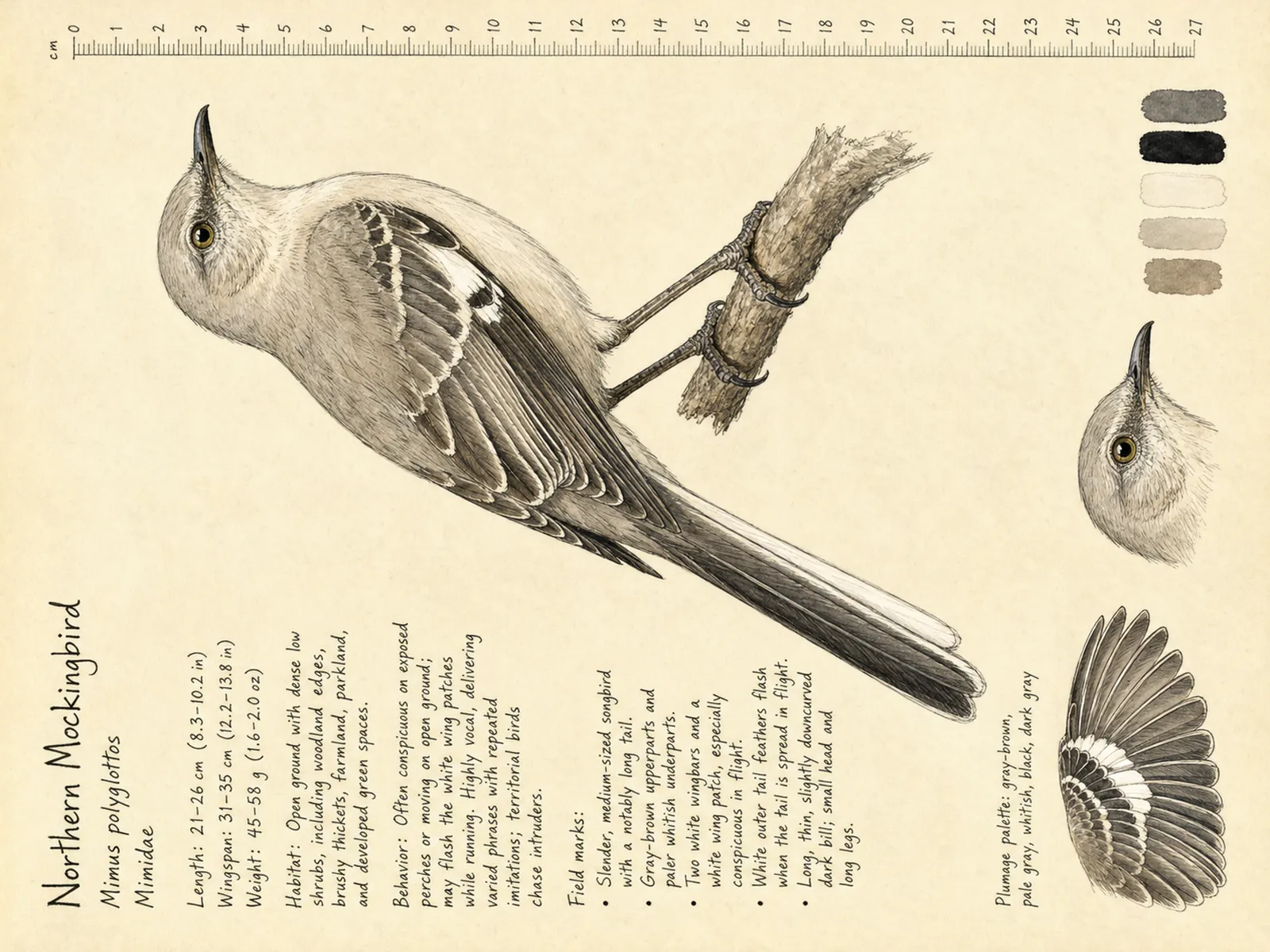 The Northern Mockingbird plate as rendered on the e-ink frame