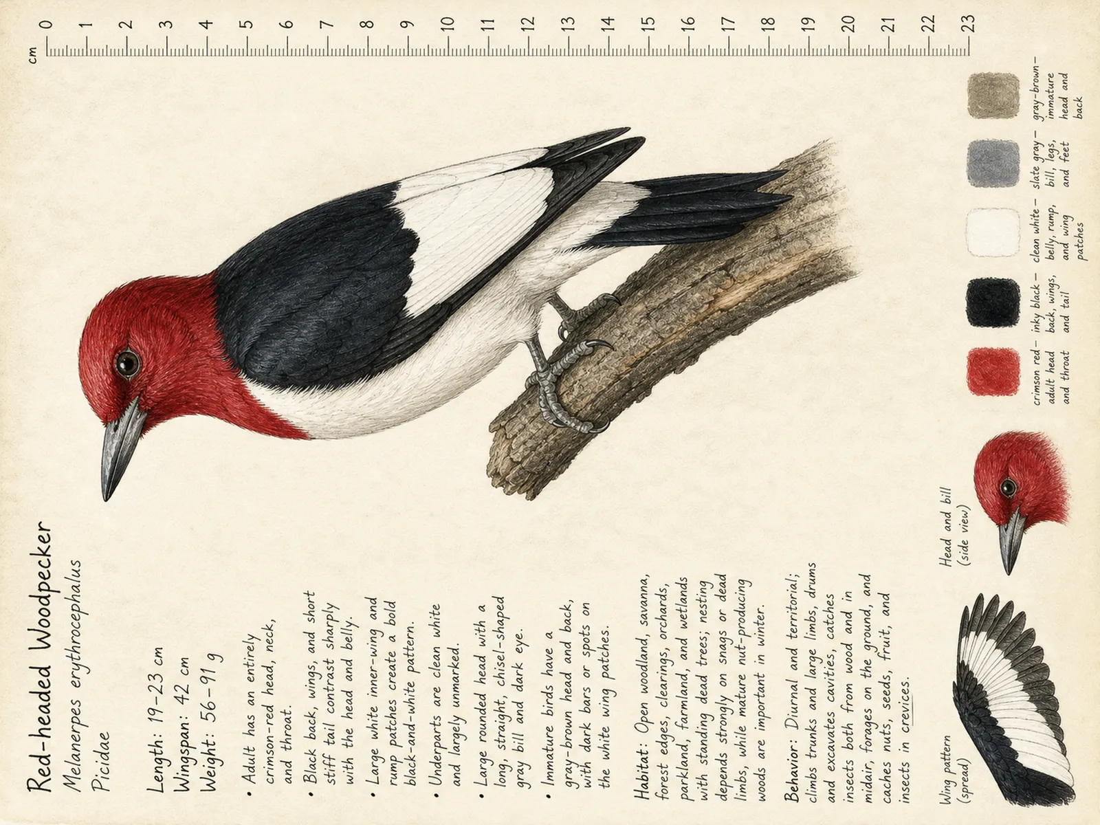 The Red-headed Woodpecker plate as rendered on the e-ink frame