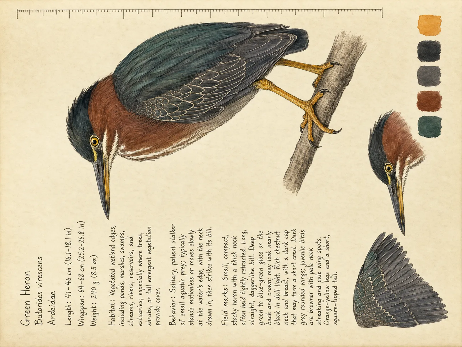 The Green Heron plate as rendered on the e-ink frame