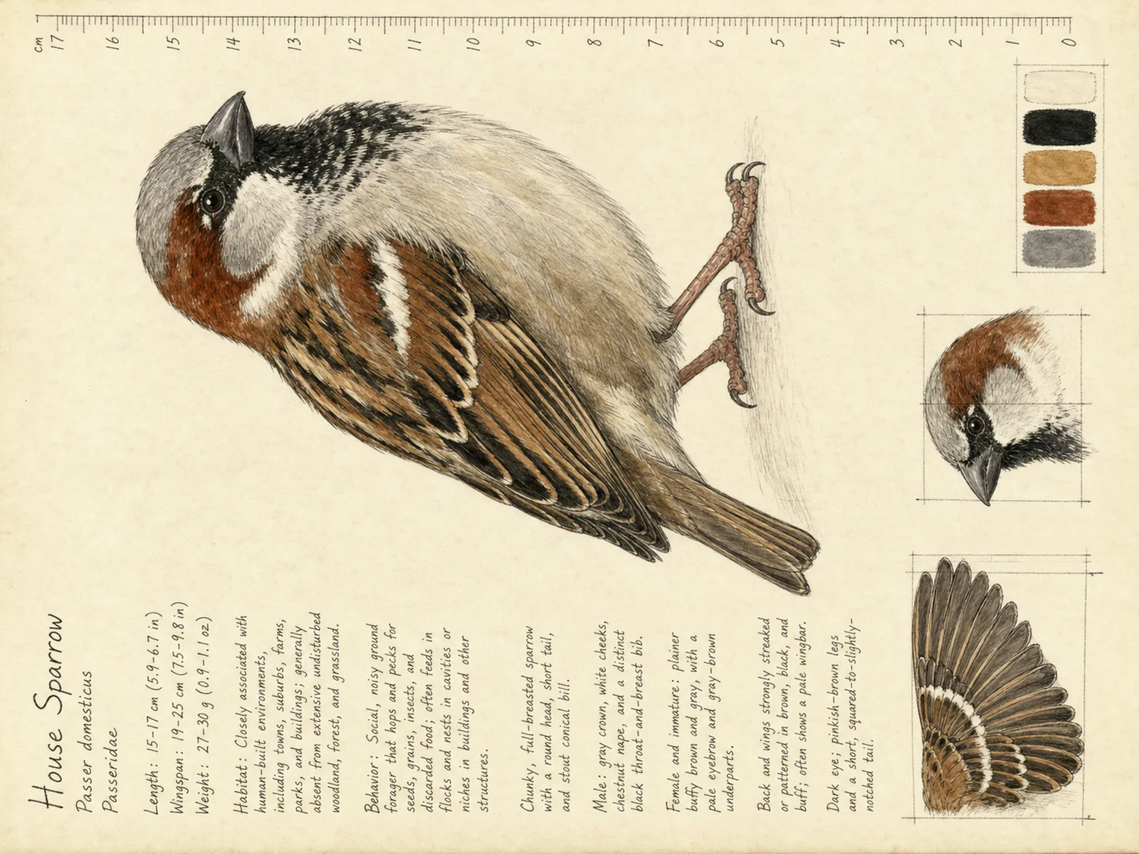 The House Sparrow plate as rendered on the e-ink frame